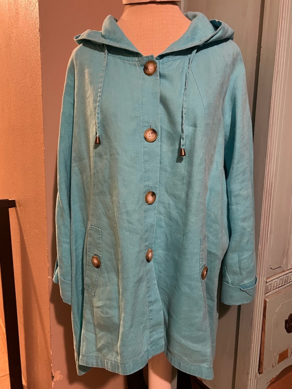For Cynthia Coastal Blue Linen Jacket Tunic Shirt Lagenlook Boho 2XL